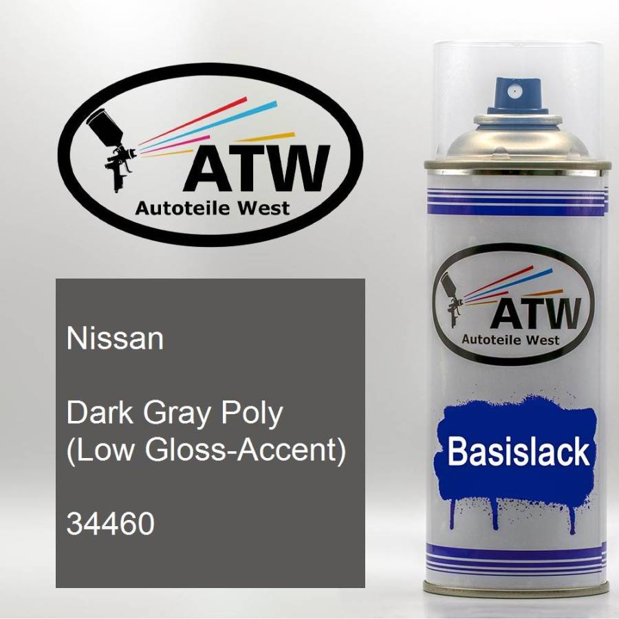 Nissan, Dark Gray Poly (Low Gloss-Accent), 34460: 400ml Sprühdose, von ATW Autoteile West.